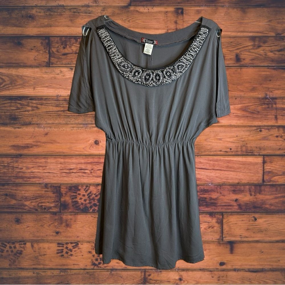 5 for $25🔥Trixxi Beaded Collar Grey Tunic Blouse‎ Juniors Size 3